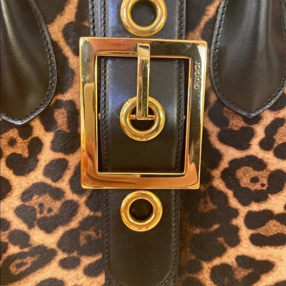 GUCCI Calf Hair and Leather Cheetah Handbag. Animal Print Tote - Picture 2 of 8
